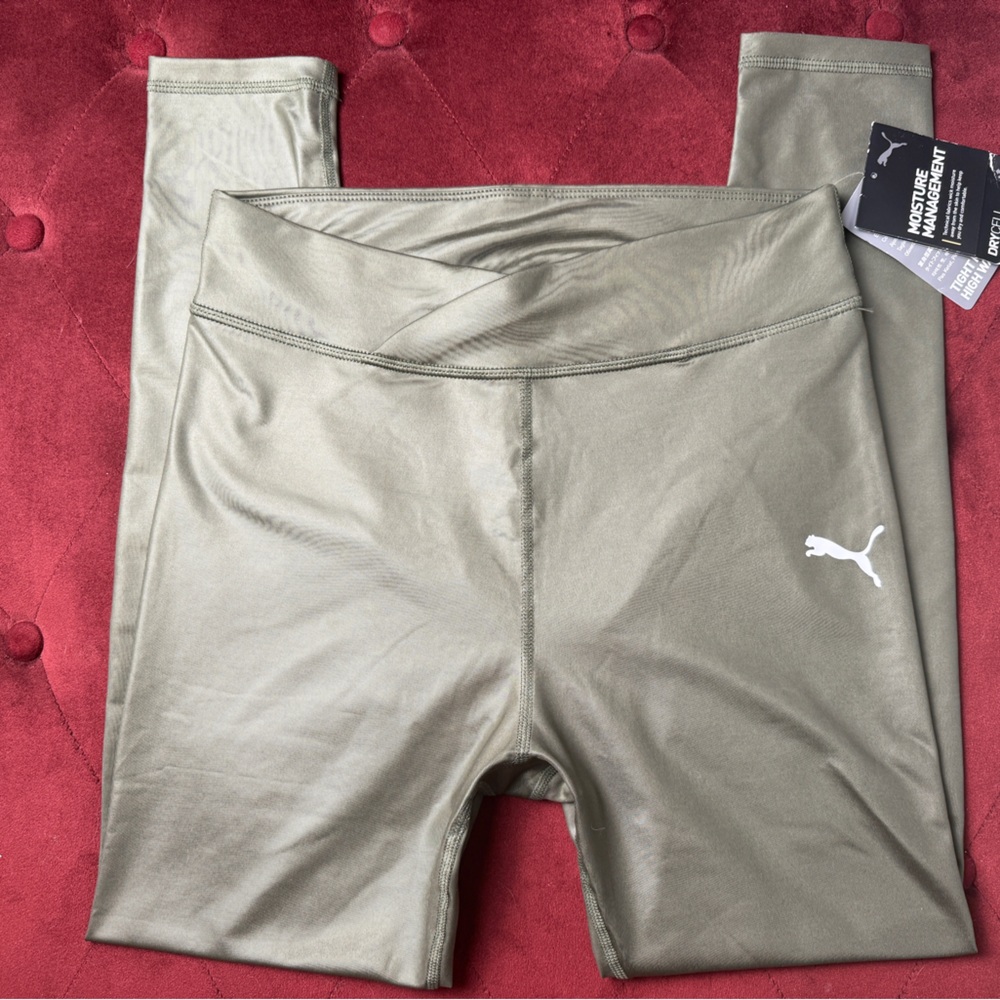 NWT Small Puma High Rise DryCELL Moisture Wicking 7/8 Leggings, Olive Leaf